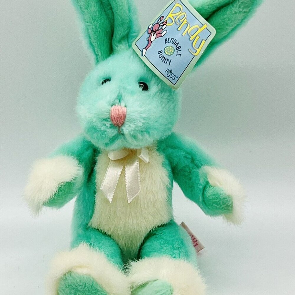 Russ Berrie Bendy Bunny Rabbit Plush Bendable Poseable Mint Green with Tags 4141